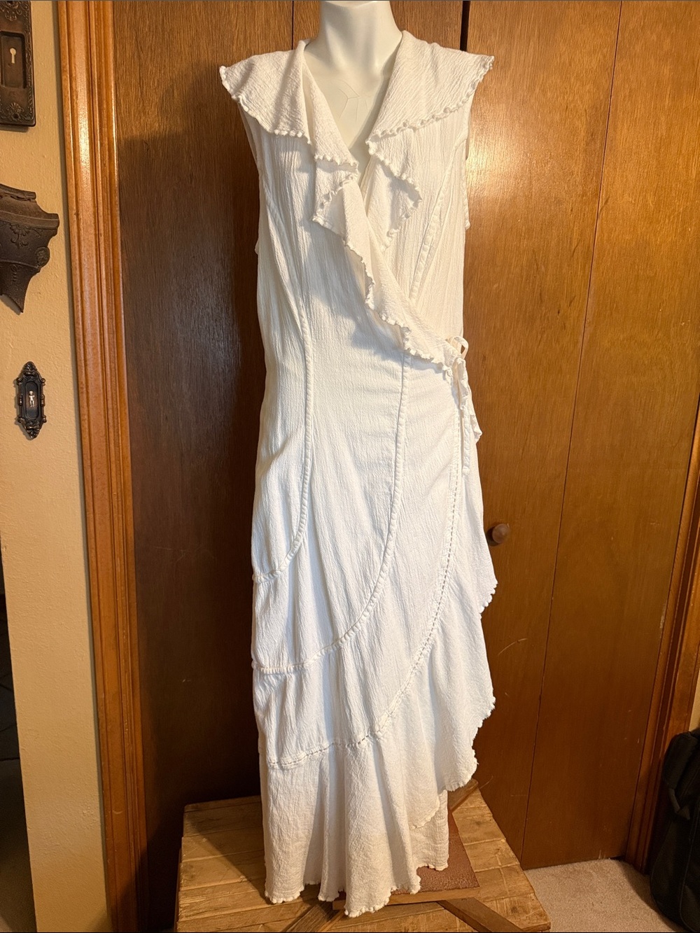 Dune's White Ruffle Wrap Maxi Dress with Tie Waist
